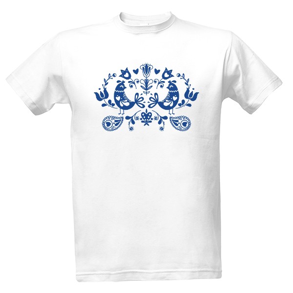 Tričko s potlačou Folklór modrí vtáčiky